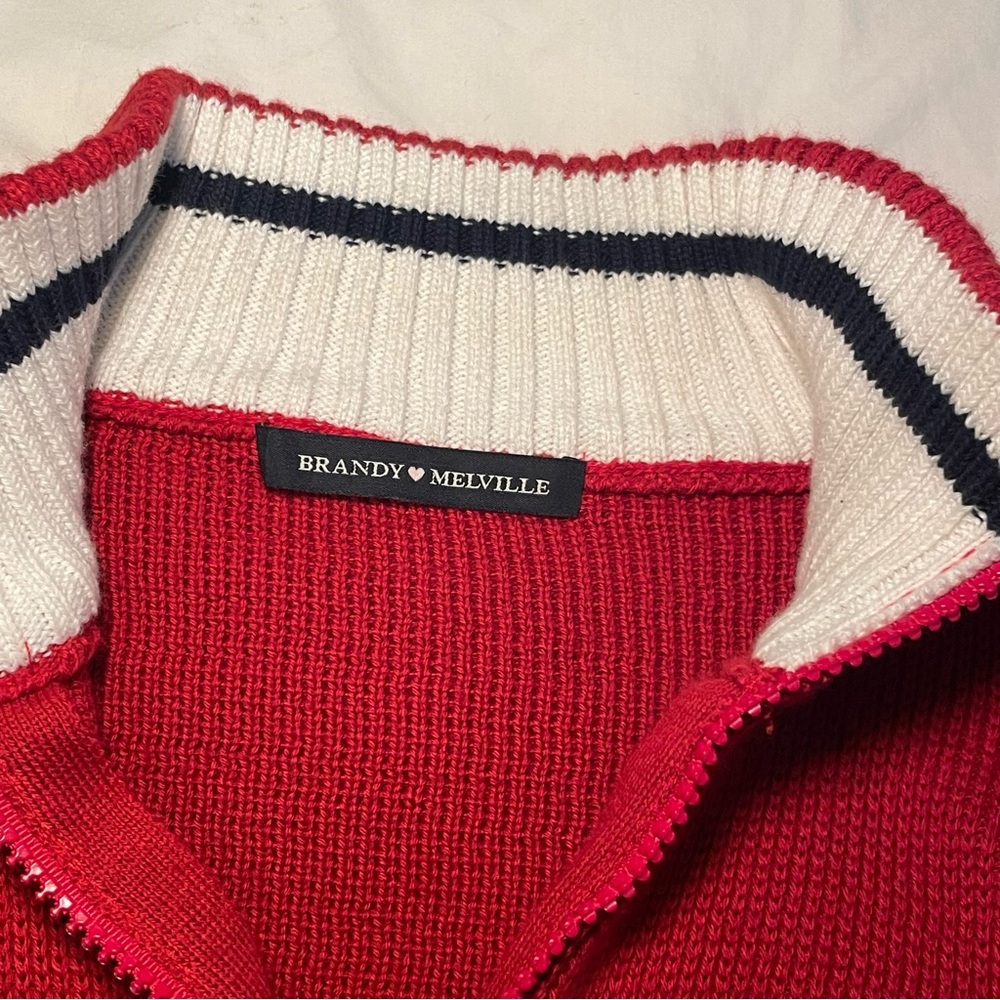 Rare Brandy Melville Red Cropped Quarter-zip Sweater Size L - Picture 10 of 14
